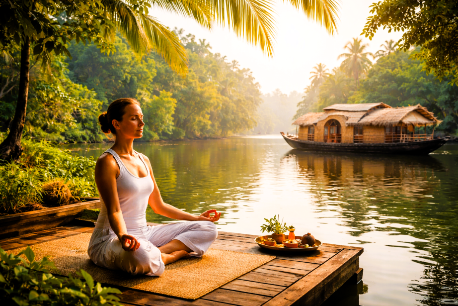Kerala backwaters Ayurveda yoga retreat luxury wellness India