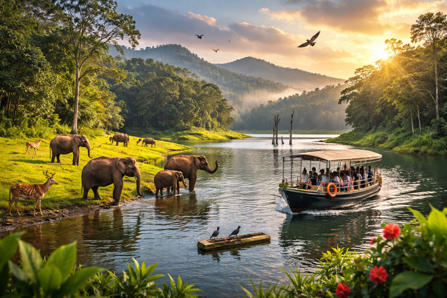 Periyar Lake boat safari wildlife sanctuary Thekkady Kerala India
